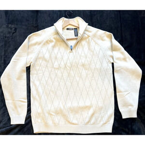 Claiborne Mens Fisherman Diamond Knit Cardigan‎ Sweater Size L Preppy Coastal